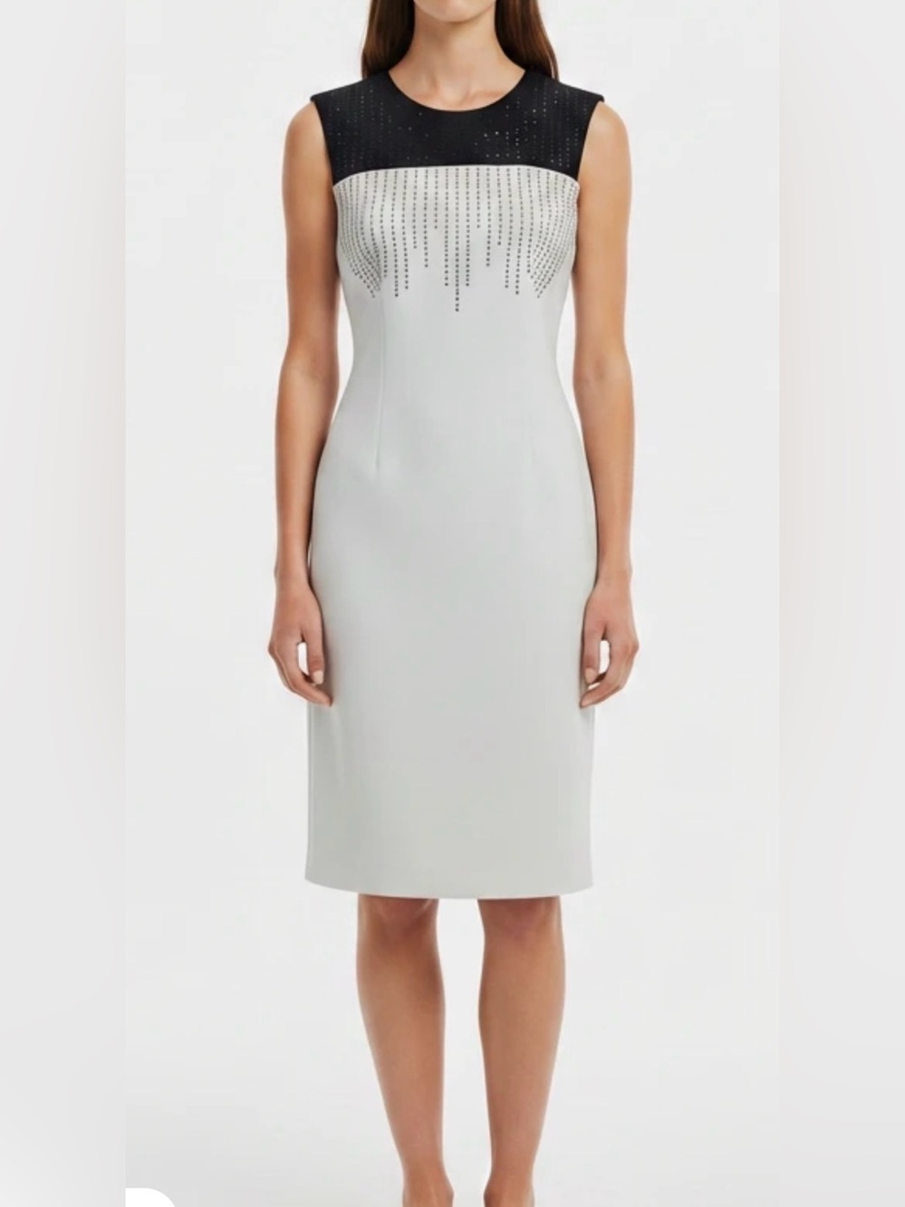 Calvin Klein Sleeveless Jewel-Embellished Two-Tone Sheath Dress